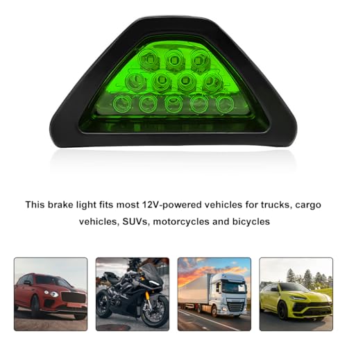 Car F1 Style Brake Light, 12V Super Bright Waterproof Triangle Rear Fog LED Lights Tail Flash Lamp, F1 Style Warning Strobe Third Stop Light for Motorcycle ATV Truck SUV (Green) - color: Green