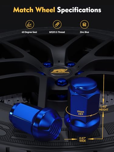 MIKKUPPA M12x1.5 Lug Nuts 20PCS, Replacement for Ford Aftermarket Wheels - color: Blue, size: M12x1.5