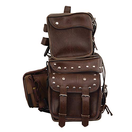 Motorcycle Genuine Leather Waterproof Saddlebag Luggage with Gun Holster inside Brown & Blk Stud/Non Stud (Touring Bag 4 pc, Studed Non Leather) - color: Touring Bag 4 pc, style: Studed Non Leather