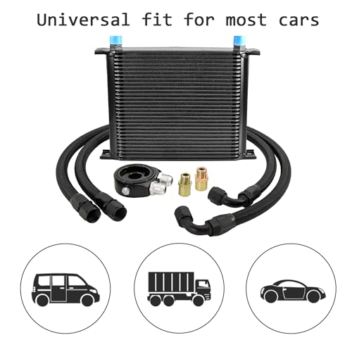 30 Row AN10-10AN Stacked Plate Oil Cooler With Fuel Line Hose Mounting - color: Oil Cooler+Fuel Line Hose, size: 30 Row-BK