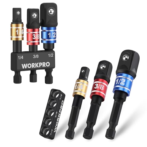 WORKPRO Impact Grade Socket Adapter Set, 1/4", 3/8", & 1/2" Drive, Extension Driver Bit With Holder, for Power Drill to High Torque Impact Wrench, 6PCS