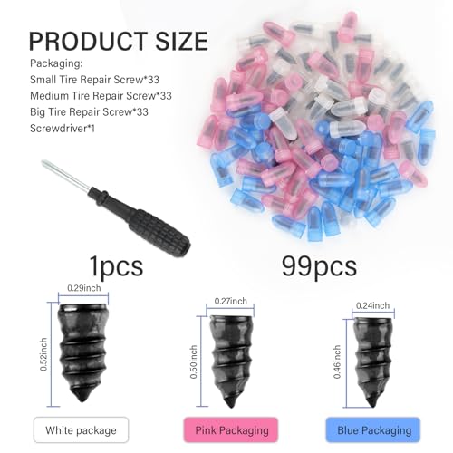 100PCS Tire Screw Plug Repair Kit,Self-Service Tire Repair Kit Includes 3 Sizes of Screw in Tires Plugs & Screwdriver for Quick Repairs,Professional Tires Repairs Rubber Nail - color: 100PCS