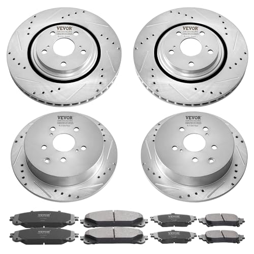 VEVOR Front and Rear Brake Kit Compatible with Toyota Sienna, Highlander, Lexus RX350, RX450h, Drilled and Slotted Brake Rotors Ceramic Brake Pads Replacement, 12.9" Front Rotors 12.2" Rear Rotors - size: S-31511 + S-31544