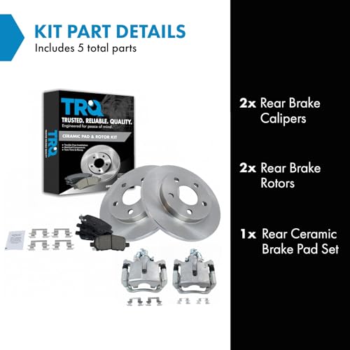 TRQ Rear Ceramic Brake Pad and Rotor Set Includes Calipers - style: BKA14033