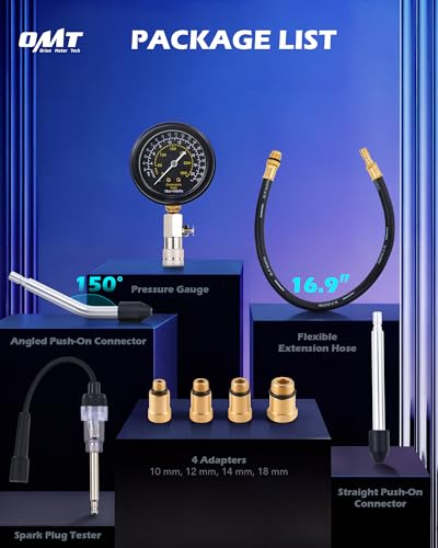 OMT 9pc Gas Cylinder Compression Tester Set with Adjustable Pressure Gauge