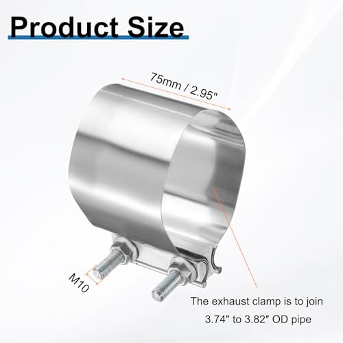 HARFINGTON Exhaust Clamp 3.82" Stainless Steel Lap Joint Band Clamp Exhaust Pipes Connection with M10x55 Screws for Car Muffler Elbow Pipes - size: 3.82 inch