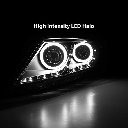 AmeriLite for 2011-2015 Kia Optima Halogen Model Xtreme LED Halo Rings Projector Black Replacement Headlights Set - Driver and Passenger Side - color: Black