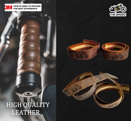 Vintage Motorcycle Handle Bar Leather Vintage Bike Grip Motorcycle Handle Wrap (Tobacco & Brown Black) - color: Tobacco Brown
