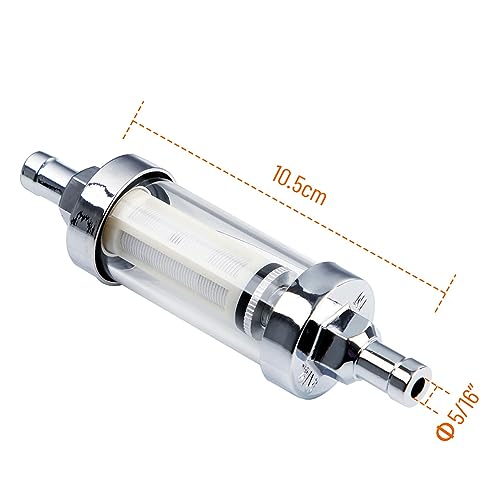 5/16 inch 9747 Inline Fuel Filter With Clear View Glass And Chrome (2) - size: 2 Pack