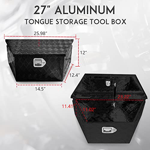 27" x 13" x 13" Trailer Tongue Tool Box with Latch and Keys Heavy Duty Aluminum Trailer Toolbox Organizer Truck Underbody Box Compatible with Pick Up Truck Bed RV Trailer ATV Black - color: Black, size: 27" x 13" x 13"