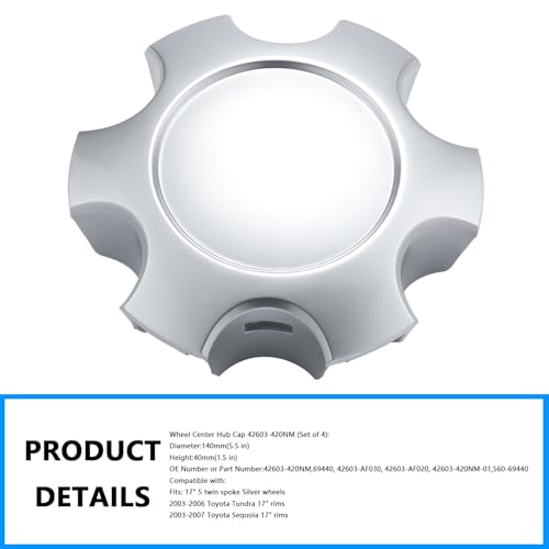 Wheel Center Hub Cap 560-6944 (Set of 4),Center Cover Hubcap Fit 17" Wheels Compatible with Toyota Sequoia & Tundra 2003-2007 For # 42603-AF020 42603-420NM - color: Set of 4, size: 560-6944
