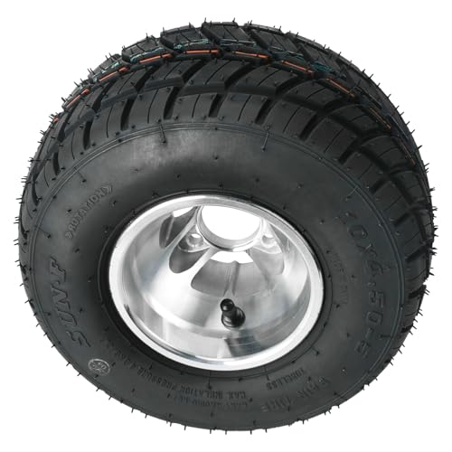 Front 10x4.50-5 Go Kart Wheels Racer Tire 10x4.50x5 Tubeless Tire w/Wheel Hub 17mm 3 Stud Steering Spindles for Mini Bike ATV Quad Drift Trike Lawn Mower - size: 10x4.50-5 in