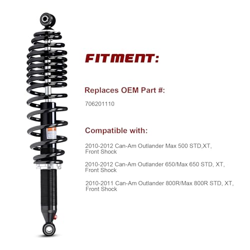 Monotube ATV Front Shocks, Shock Absorber, Struts for 2010-2012 Can-Am Outlander Max 500 STD, XT; 650/Max 650 STD, XT; 2010-2011 800R/Max 800R STD, XT; OEM: 706201110