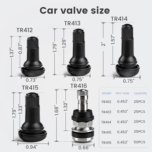 25pcs TR415 Tire Valve Stem Rubber Snap-in Valves, Tubeless Valve Stems Suit for 0.625 inch Rim Holes on Standard Vehicle Tires - size: TR415