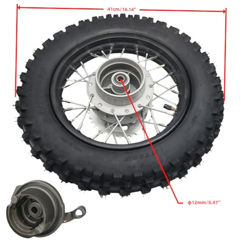 10" Rear Wheel Rim Tire Assembly for 50cc 110cc 125cc Dirt Bike tao TTR SSR CRF Apollo 12mm axle Includes Drum Brake 80/100-10 Tire Tube With 420-37T Sprocket