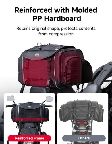 KEMIMOTO Motorcycle Travel Luggage Bags, Expandable Large Capacity Motorcycle Tail Bag, Waterproof Rear Rack Trunk, Motor Pannier Bag with Rain Cover and Straps 25L-30L - size: 25L-30L