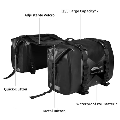 30L Motorcycle Luggage Bags for Motorbike Travel - Motorcycle Panniers Bags - Detachable Bag for Scooter, Honda, Suzuki, Yamaha (Black, 2 Pack) - color: Black, size: 30L