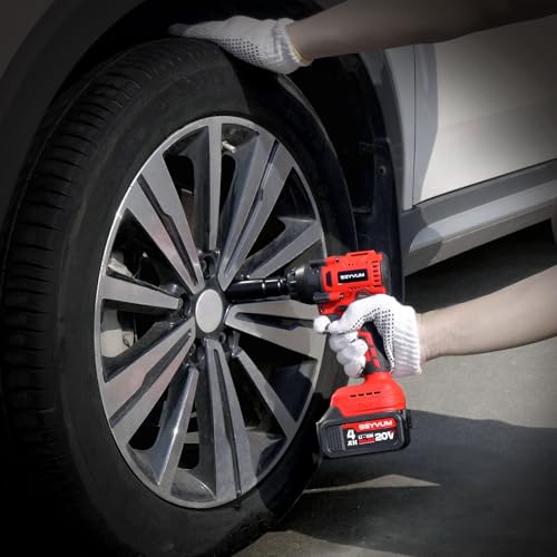 SEYVUM Impact Wrench,1/2" Impact Gun, Power Impact Driver Max Torque 320 Ft-lbs (430N.m), Cordless Impact Wrench with 20V Brushless Motor, 4.0Ah Li-ion Battery with Fast Charger, 4 Pcs Impact Sockets - style: 430 N.m