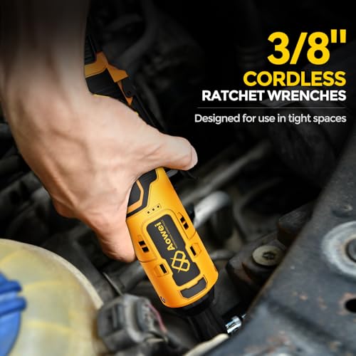 3/8" Cordless Ratchet Wrench Set, 12V Electric Power Ratchet, Yellow - color: Yellow