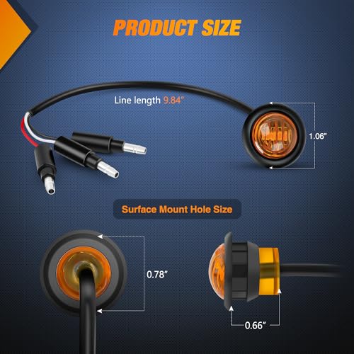 Nilight 3/4" Round Marker Light Bullet Turn Signals Lights w/3 Connectors - color: 10pcs 3Pin Amber
