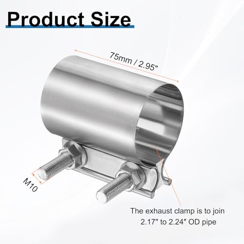 HARFINGTON Exhaust Clamp 2.24" Stainless Steel Lap Joint Band Clamp Exhaust Pipes Connection with M10x55 Screws for Car Muffler Elbow Pipes - size: 2.24 inch