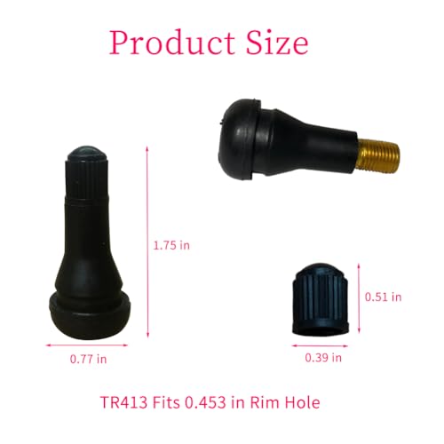 50Pcs TR413 Tubeless Valve Stems, Black Rubber Snap-in Valves Tubeless Tire Valve Stems Replacement for Tubeless 0.453 inches Rim Holes on Standard Auto Tires - size: TR413-50pcs