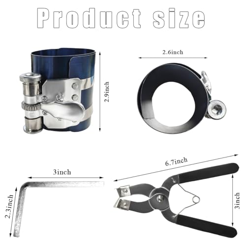 povtii 7.6cm(3인치) 자동차 엔진 피스톤 링 컴프레서 도구, 차량 피스톤 링 래칫 잠금 설치 제거 키트, 조절 가능한 피스톤 링 플라이어가 있는 압축 피스톤, 자동차 액세서리 - color: 7.6cm (3인치).