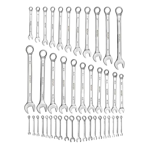 VEVOR Combination Wrench Set, 42-Piece SAE and Metric, 12-Point Box End and 15° Angled Open End Combination Wrenches with Roll Up Pouch, Carbon Steel, for General Household and Automotive Repairs - size: 42PCS