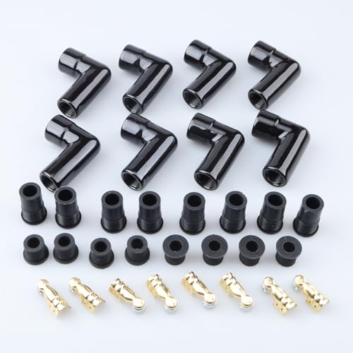 AC PERFORMANCE 90 Degree Ceramic Spark Plug Boot Kit Black 8PCS - color: Black, size: 90 Degree - 8PCS