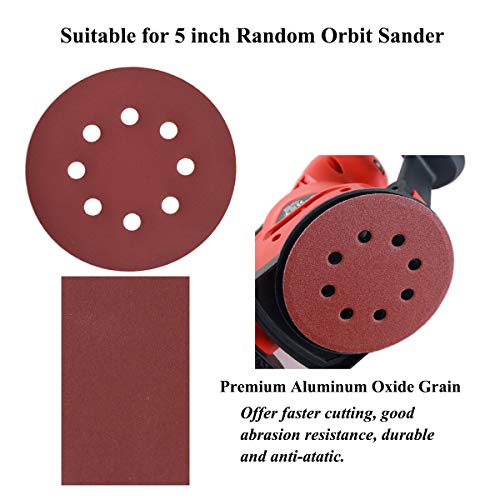 5-Inch 8-Hole Hook & Loop Sanding Discs 600-2000 Mixed Grit, 60-Pack