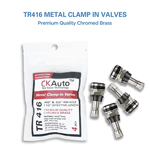 CKAuto 4 Pieces TR416 Metal Valve Stems Outer Mount Fits .453" & .625" Rim Holes Long 1 1/2", Silver (Pack of 2) - size: 4pcs (Pack of 2)