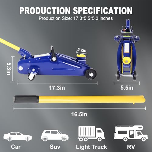 PONO Low Profile Floor Jack 2 Ton, 5.1"-13" Lift Heavy Duty Car Jack