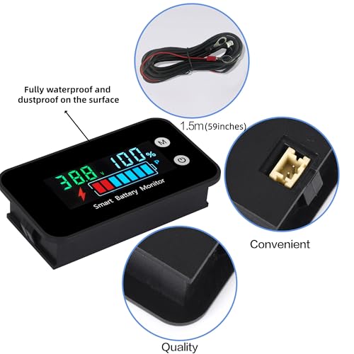 Smart Battery Monitor 7-100V with Buzzer Alarm & Temperature - color: Multicolored