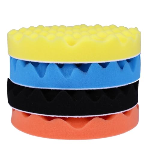 4-Pack 7inch (180mm) Car Sponge Buffing Pad Soft Wave Foam Pad Polishing Sponge Pads Kit for Car Polisher Compounding, Polishing and Waxing
