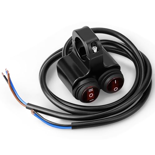 7/8” Waterproof Switch Motorcycle ATV Light Bar Switch 22mm 12V 16A, Handlebar Double Control Kill Button, Headlight Spotlights Hazard Brake Fog Light ON Off Switches