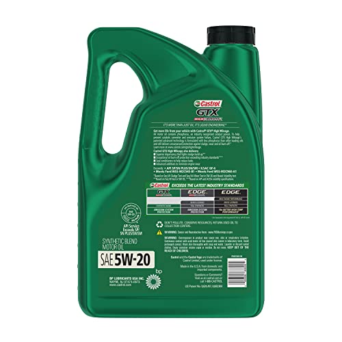 Castrol GTX High Mileage 5W-20 Synthetic Blend Motor Oil, 5 Quarts (Pack of 2) - size: 5 Quarts (Pack of 2)
