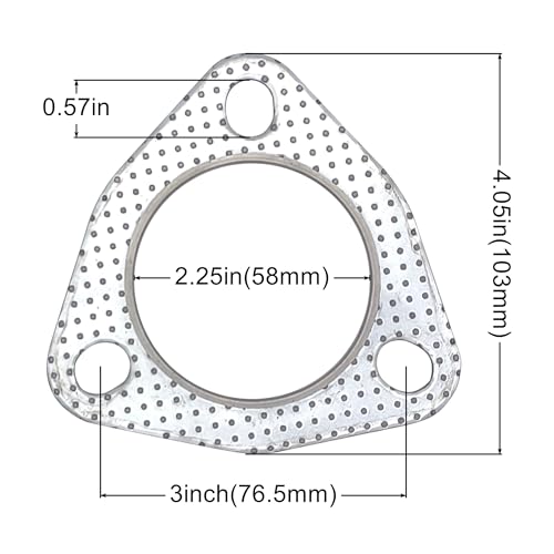 2.25 Inch Exhaust Gasket 3-Bolt Flange 58mm Graphite w/Fire Ring 2 Pcs - size: 2.25 in