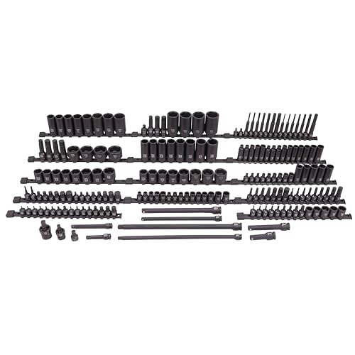 SUNEX 10181 3/8" & 1/2" Drive SAE & Metric 6 Point Standard & Deep with Star (E and Tamperproof), Triple Square, & Hex Bit, 181-Piece - size: 181-piece SAE/Metric