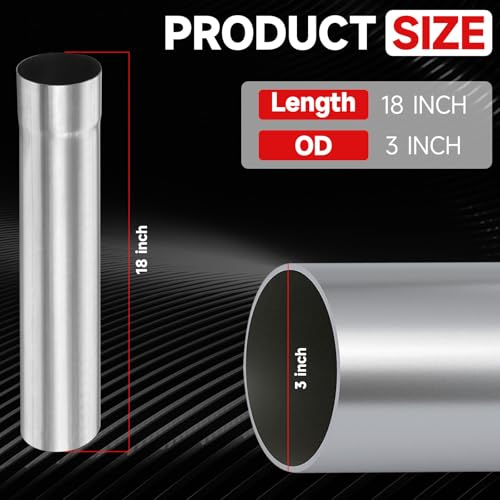 A-KARCK Straight Exhaust Pipe 3" OD, Stainless Steel 18" Long Mandrel Exhaust Tube - size: 3.0", style: 18 INCH