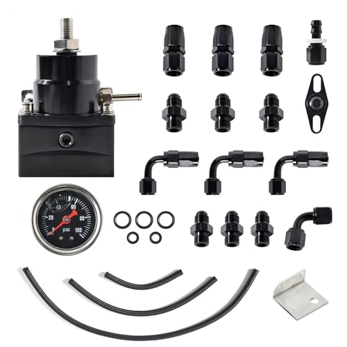 0-100Psi Gauge EFI Fuel Pressure Regulator,6AN Fittings and PTFE Braided Hose with Fuel Regulator,Fuel Pressure Regulator Kit Compatible with Gasoline, E85, Ethanol & Methanol Fuels