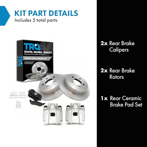 TRQ Rear Brake Pad and Rotor Set Ceramic Solid Rotors Calipers - style: BKA14472