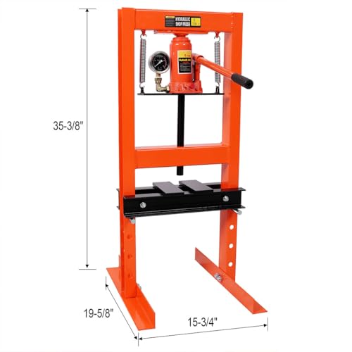 6 Ton Hydraulic Shop Press, Heavy Duty H-Frame Press with Adjustable Working Table, 13,000 lb Capacity, Steel Frame Garage Press for Bending, Straightening & Bearing Removal, Orange,Orange - color: Orange