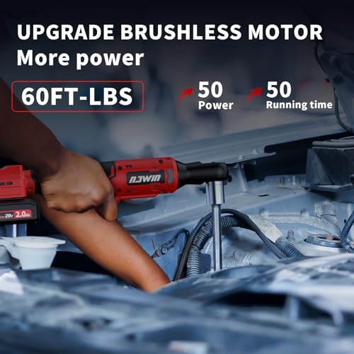 NAWIN 3/8" Cordless Ratchet Wrench, Brushless Motor, Electric 20V Ratchet with Battery and Charger, 60 Ft-lbs, Power Ratchet Tool Kit - color: 20v 3/8" Brushless Cordless Wrench-standard