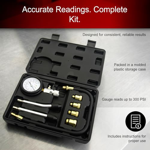 Tusk Compression Tester, Engine Cylinder Pressure Test Gauge Kit for Gasoline Engines
