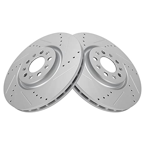 TRQ Performance Front Brake Rotor Set G Coated Drilled and Slotted Vented - style: BRA19811
