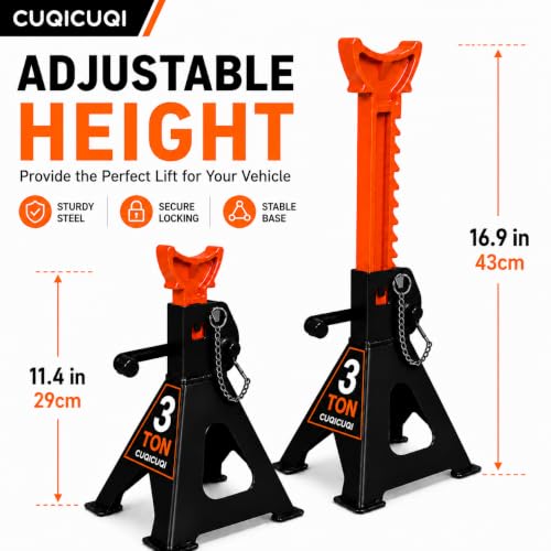 Jack Stands, Heavy Duty Steel Car Jack Stand with Double Pin Locking, Adjustable Height 3 Ton Stand for Cars Trailer Jack 1 Pair - color: Black