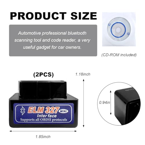 KVAEY 2 PCS OBDII Car Auto Diagnostic Scanner, ELM327 Automotive Bluetooth Scan Tool and Code Reader, Professional Car Bluetooth Engine Fault Code Reader, Universal Car Accessories (Black & Blue) - color: Black & Blue, size: 2 PCS