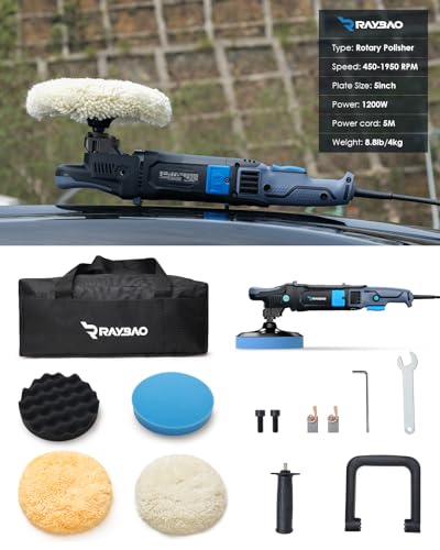 Buffer Polisher 5INCH, 1200W Professional Precision Rotary Polisher with 11 Speed 450-1950RPM, Constant Speed and Power Improve Polishing Efficiency 60%, Buffer polisher for Car Detailing