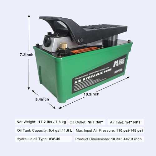 Air Hydraulic Pump, 10000 PSI High Pressure Output, Foot Pedal Pump, Green - color: Green