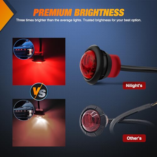 Nilight 3/4" Round Marker Light 10PCS Red LED Clearance 2 Connectors - color: 10pcs 2Pin Red